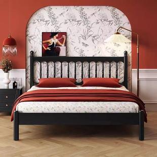 美式 复古黑白实木大床1.8m大户型简约现代双人大床别墅主卧室婚床