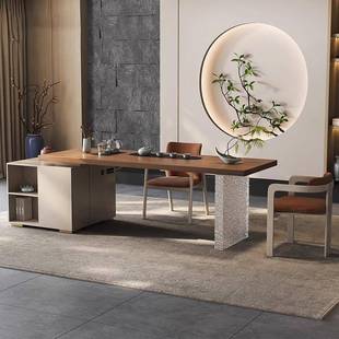 轻奢现代茶桌多层实木板贴白蜡木饰面茶台高档创意接待室茶几组合