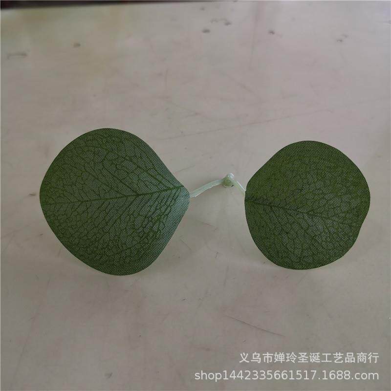 仿真花叶配件两叉金钱叶丝印尤加利叶布叶子壁挂藤条装饰叶片
