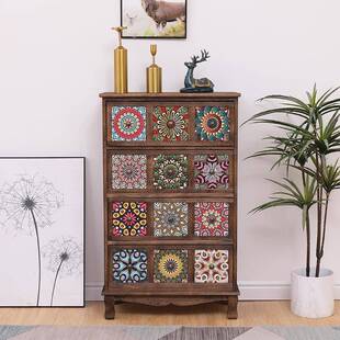 美式复古实木斗柜彩绘客厅储物柜抽屉式收纳柜阳台多层置物柜卧室