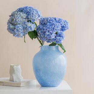 现客云代大肚插手工花瓶雾hp0754蓝色玻璃厅四时之序玄关花摆件乔