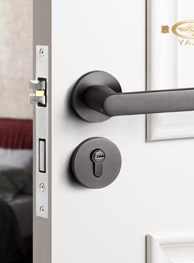 室门锁拉丝灰门一体灰色手把含锁室内房门锁卫生间卧木门家用吸静