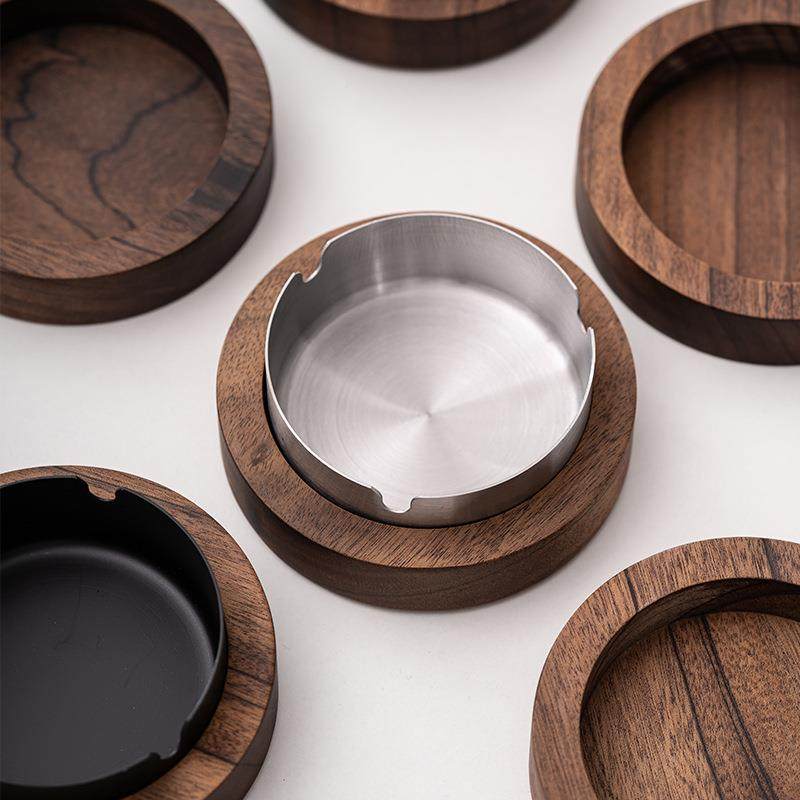 轻奢789个胡桃木缸烟灰有公盖烟灰家用创意性潮流办室防飞灰烟味