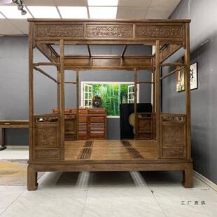 实木架子白床中式榫四柱简约古典蜡木原新无品牌/木雕花厚垫拔步
