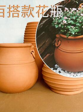 红陶种盆庭院陶栽花大花陶瓷花瓶红泥土罐圆形老式阳台6650B花手