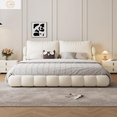 卧室款轻奢奶油带风软靠皮床VEH气新储物压法式奶油泡芙床主卧婚