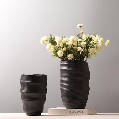 现简EVH代约陶瓷蚕茧花瓶黑口色宽径插花花器样板房装饰白品摆件