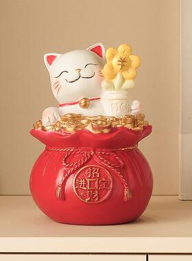 高级感有花招财猫摆客厅家用旺装宅电视柜UUK玄关钱到家艺钱术件