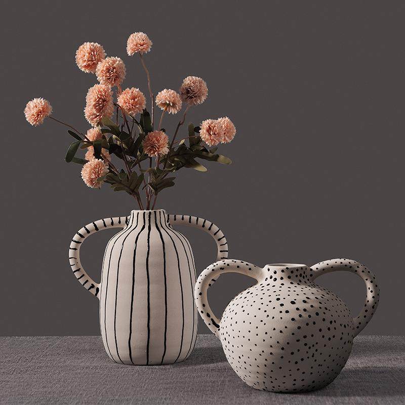 现代简约手绘条纹双耳陶瓷花瓶玄关摆件高级客厅插花电视柜装饰品,机械设备,其他机械设备,淘宝优惠券,粉丝福利购,淘宝优惠卷
