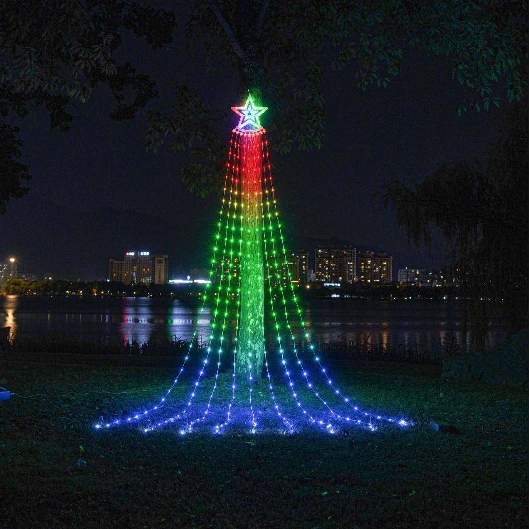 圣诞瀑布灯RGB流水装饰彩灯灯串户外庭院防水照明小夜灯灯