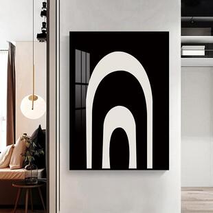 意大利黑白极简设计感抽象轻奢挂画简约线条黑色沙发配画餐厅墙画