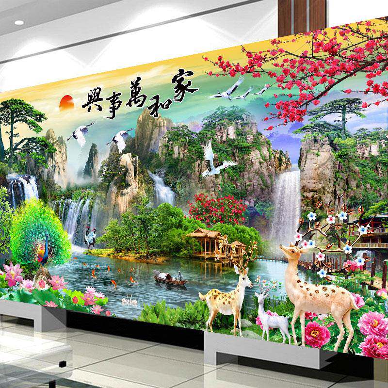 线绣印花十字绣自己手工2024新款客厅家和万事兴风景满绣刺绣王涛