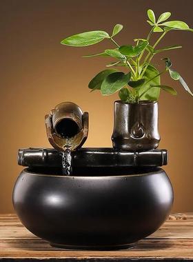 简WVL小号流水约摆件陶瓷招财中式禅办意茶桌茶台公饰室桌面书房