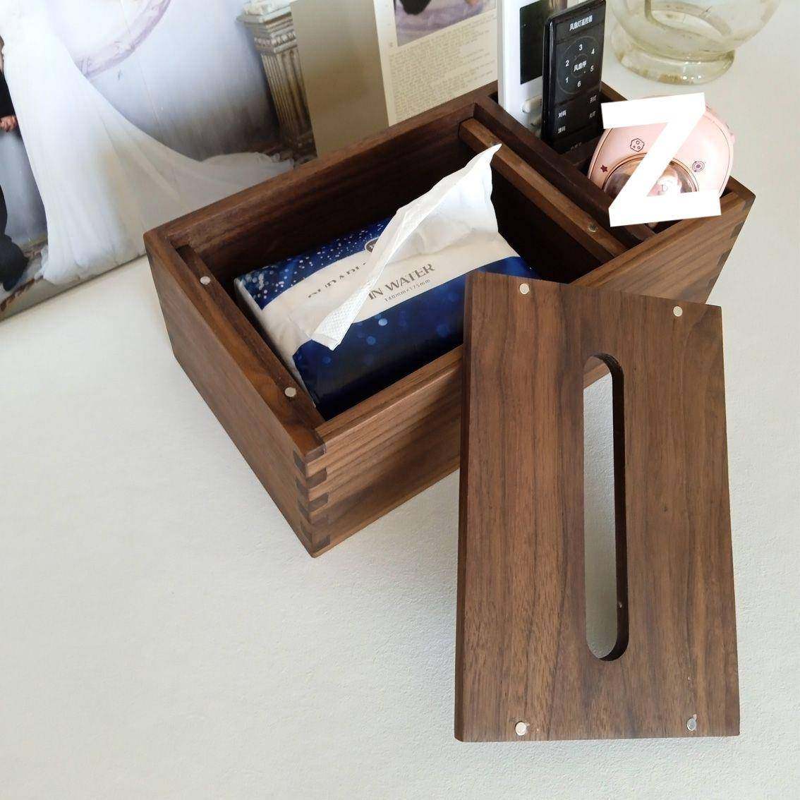 黑胡桃木纸巾遥245控器茶几收盒纳轻奢多功能新中式实抽纸桌面高