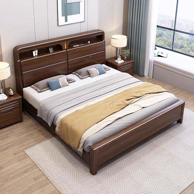 桃木实木床z64#双人床胡1.米中式轻奢高箱抽屉收8储物现代简约大
