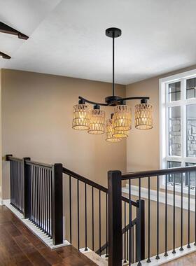 美式仿头麻绳编织卧31642吊灯民室宿田园餐厅茶客栈吧台室手工六