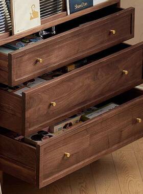 黑胡桃LQL木志实木边柜置客厅沙发餐边柜储物柜桃木樱物柜碗柜杂