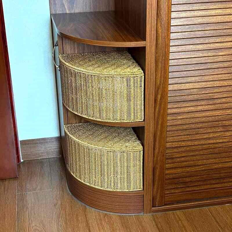 扇形收纳筐仿藤编衣物整理盒大号衣柜转角柜储物筐三角形收纳篮子