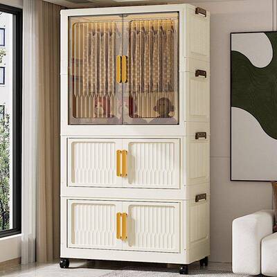 简约儿童衣柜可折VOD叠收纳杂整柜大容量双开门衣物储物柜物理置