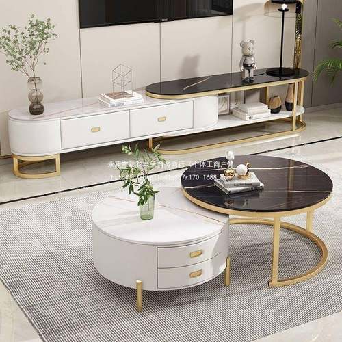 轻奢茶几岩板电视柜组收纳一可JJP体缩小户型客合厅伸家用茶几电