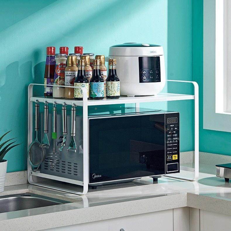 白色简约铁艺双层炉台面HS-NTB01省烤箱收纳整架空间厨理房微波置,厨房/烹饪用具,抹布架/厨房清洁收纳架,淘宝优惠券,粉丝福利购,淘宝优惠卷