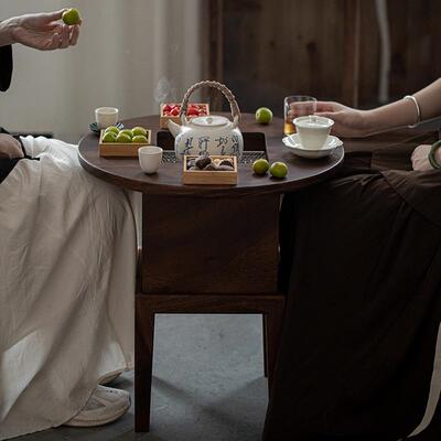 式弥日火钵碳炉箱胡言桃木组CON合围炉煮套茶装茶空间边炉茶桌取