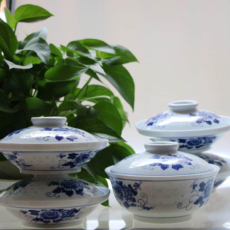 秋冬餐具陶瓷套装中式青花玲珑圆形和合器釉下彩带盖碗四菜一汤碗