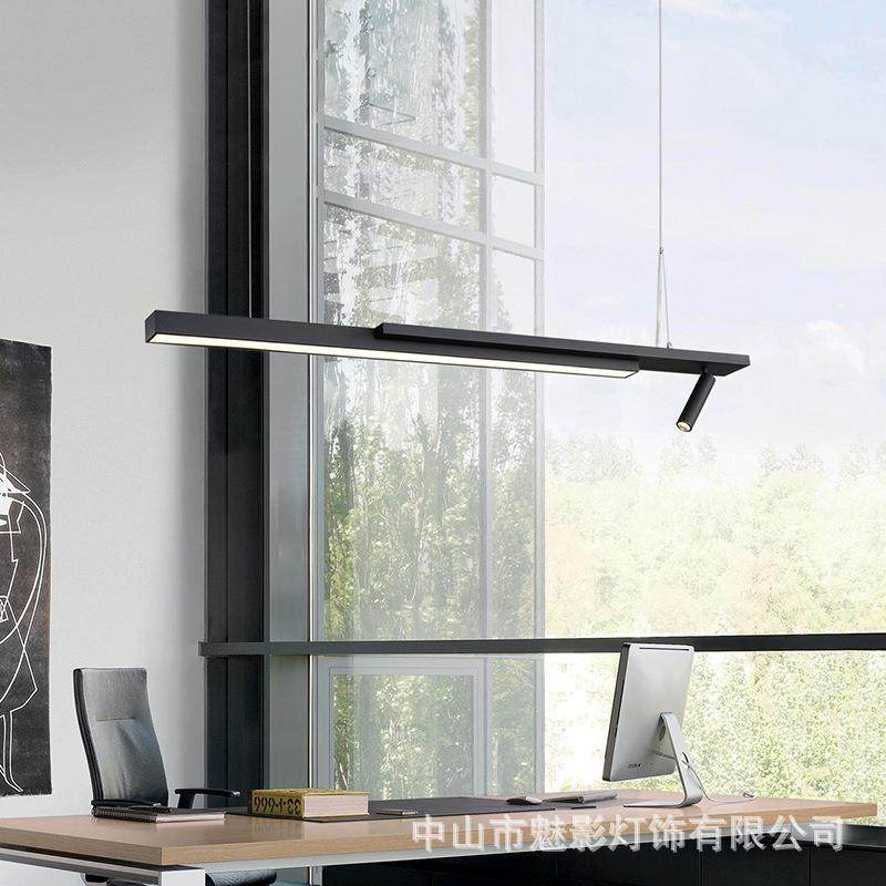 现代简约办公室工作台黑色长条吊灯个性餐桌吧台前台创意异形灯具