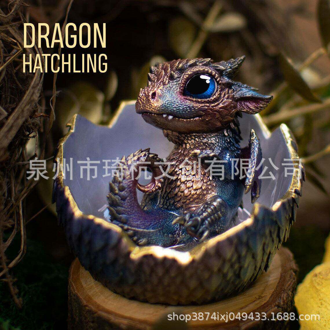 热销新品蛋壳中的新生龙深彩虹色的婴儿龙可爱雕像摆件装饰品