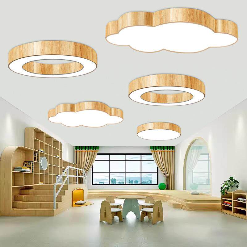 幼儿园云朵圆环形木纹吊灯培训机构办公室商场网吧健身房造型吊灯
