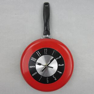 西班牙北欧创意金属锅钟平底锅时钟时尚餐厅厨房壁钟客厅石英钟表