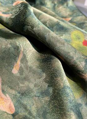 鲤WNZ绿鱼风旗袍汉服面料香云纱布锦料人丝过国薯莨高春端服装布