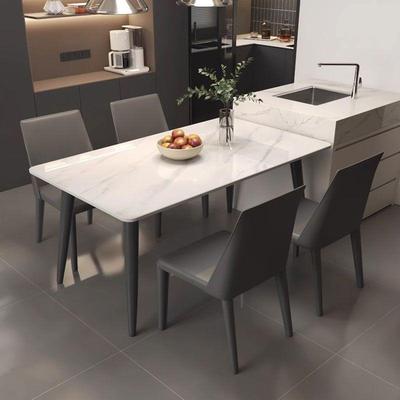 意式岩光板餐桌用椅极简家小户型亮饭桌现面代简约22140轻奢亮方