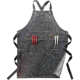 纯棉水洗牛仔围裙画室美术生美甲师厨房工作服围裙