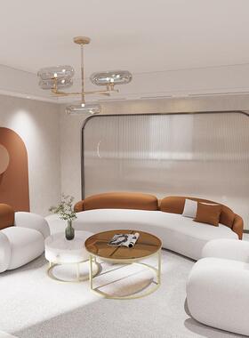 北欧科技布沙发vip室洽谈休闲沙发茶几时尚服装店接待沙发组合