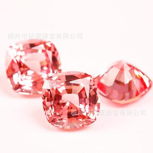 培育彩宝帕帕拉恰肥正方梧州人工合成帕帕拉恰粉红垫型首饰镶嵌