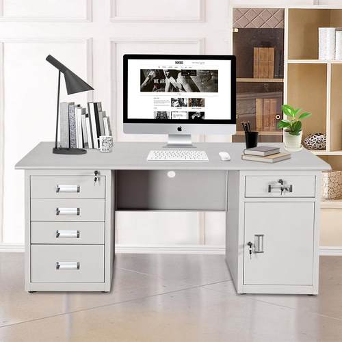 钢制办公桌1.4米台式电脑桌简约现代单人职员桌铁皮写字桌工作台