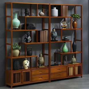 饰品柜博古架实木中式书架茶家具隔断柜客厅摆件多层落地置物架