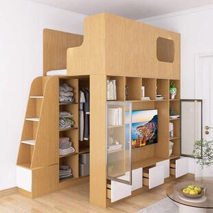 衣帽间一体床小户型上床下衣柜组合现做复式二楼床实木榻榻米