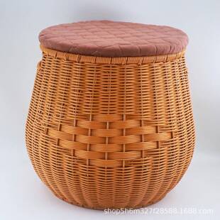 收纳坐凳客厅家用收纳筐大号圆形玩具创意纯手工时尚新中式储物凳