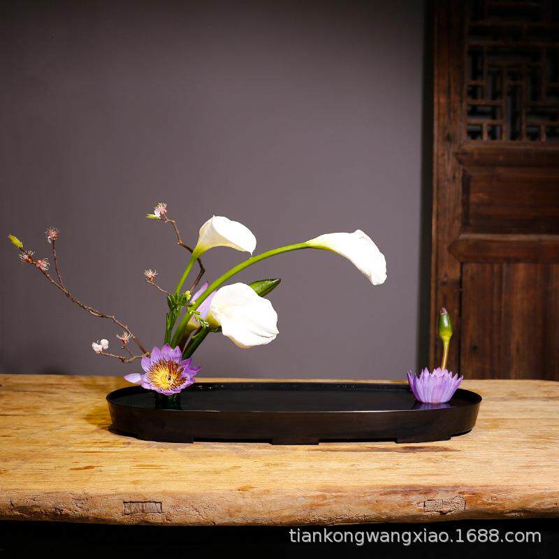 花器花盆椭圆型日式花艺塑料小原流中华花艺池坊插花花道