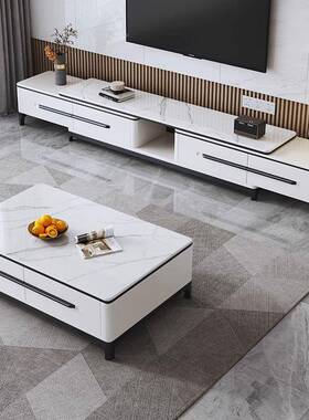 板茶几电济视岩柜组合现PUZ代简约经型小户型可伸缩客厅意奢式轻