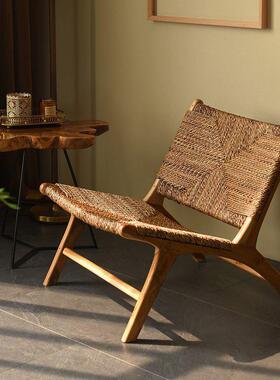 藤编单侘人沙椅休闲椅实木靠背椅阳台民63366宿原木寂风民宿客发