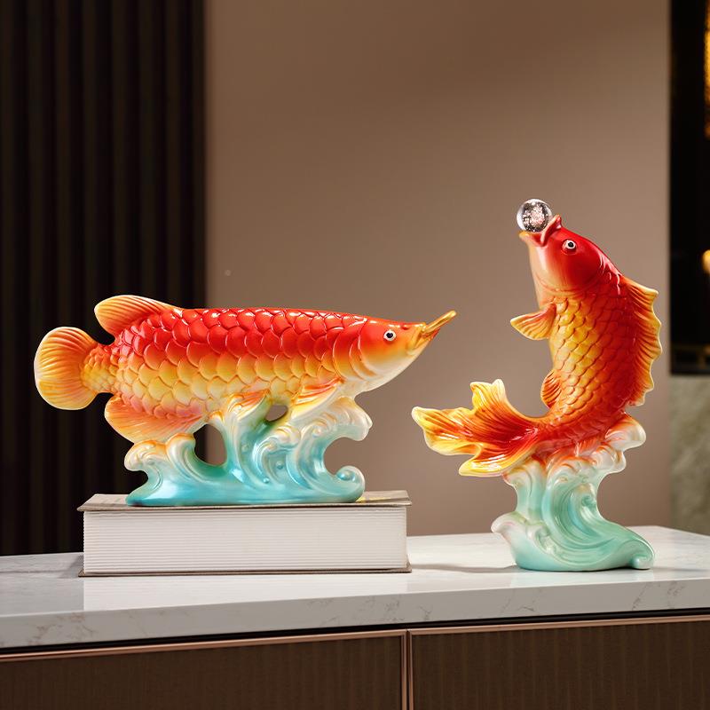 年财有余锦鲤招鱼摆件轻奢桌面入户玄关电视年柜装饰C96.C95乔迁