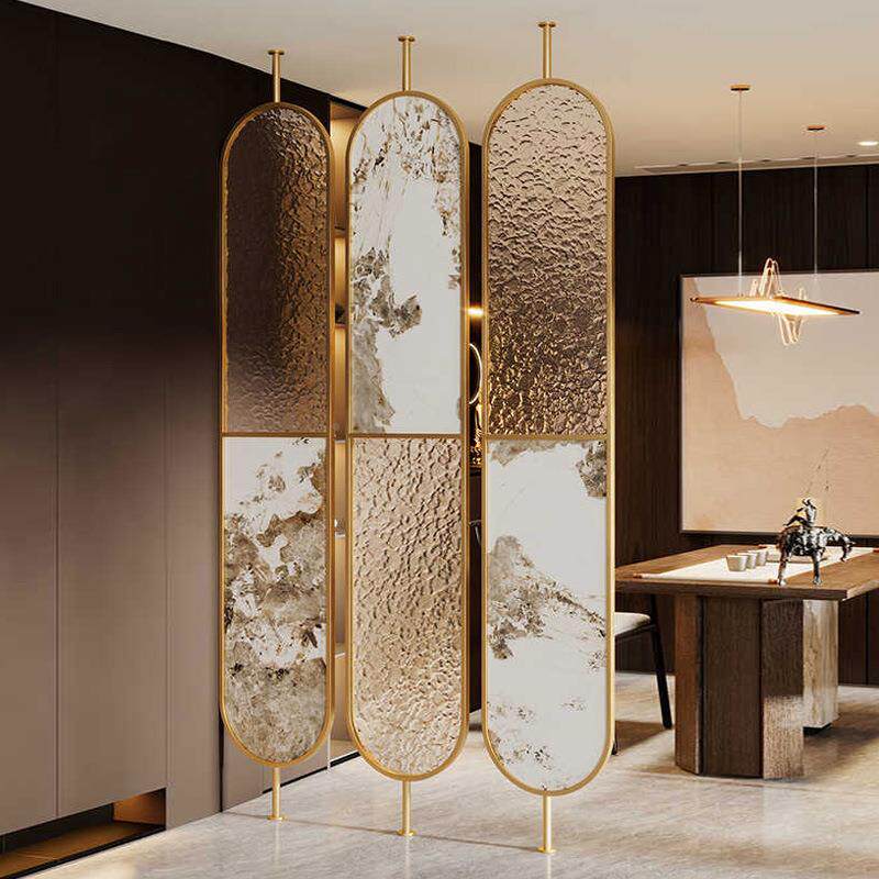 22新5款中式不锈钢室0隔断屏风墙酒店餐内厅轻奢镂玻璃屏风空遮挡