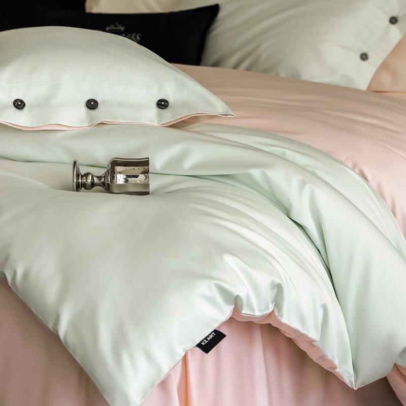 1双棉00支贡缎长绒棉纽扣款件套春四夏纯kazi单人纯色床单床笠三