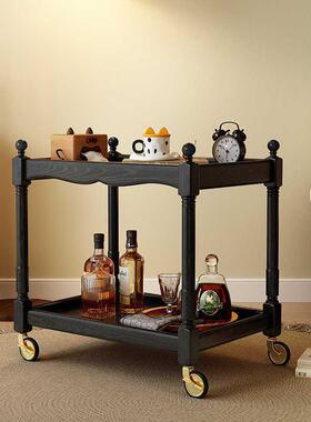 式复风实木可移动茶几法客厅沙发边几角动几古移小推车KKS储物置