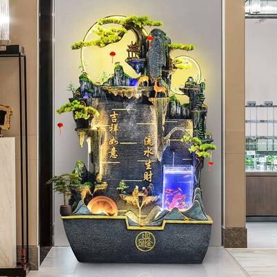 假山水幕墙公流水屏景风鱼缸循环水UHW造客厅司庭院玄关招财景水