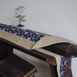 青花瓷古琴桌旗盖布2件套古琴桌布琴罩盖布防滑防尘乐器配件