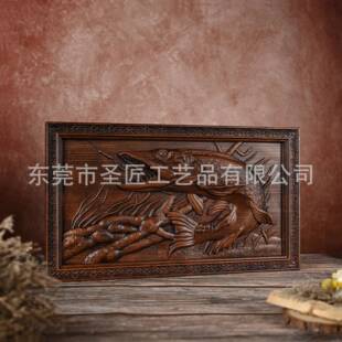 方形浮雕实木手工木雕客厅装饰画桃木雕刻山海镇工艺品